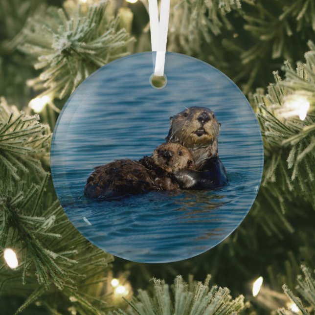 Niedliche Kleintiere | Mutter und Baby Sea Otter Ornament Aus Glas (InSitu)