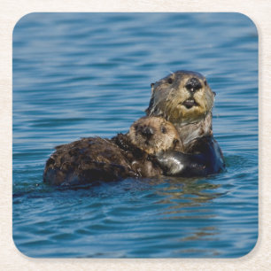 Niedliche Kleintiere Mutter und Baby Sea Otter Rechteckiger Pappuntersetzer