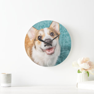 Niedliche Kleintiere   Niedlich Corgi Puppy Smile Große Wanduhr