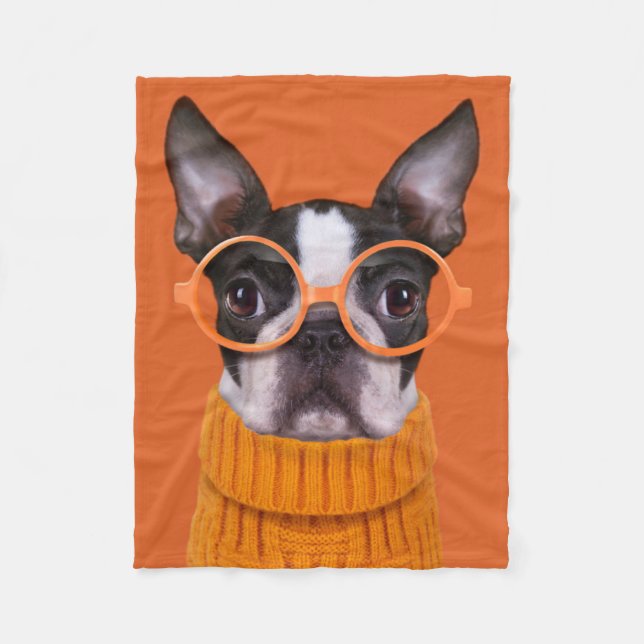 Niedliche Kleintiere | Orange Boston Terrier Fleecedecke (Vorderseite)