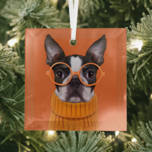 Niedliche Kleintiere Orange Boston Terrier Ornament Aus Glas