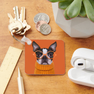 Niedliche Kleintiere Orange Boston Terrier Schlüsselanhänger