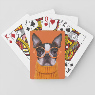 Niedliche Kleintiere   Orange Boston Terrier Spielkarten