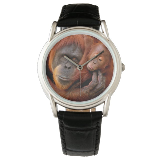 Niedliche Kleintiere | Orangutan Mama & Baby Armbanduhr (Vorderseite)