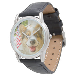 Niedliche Kleintiere Patriotic Corgi Puppy Armbanduhr