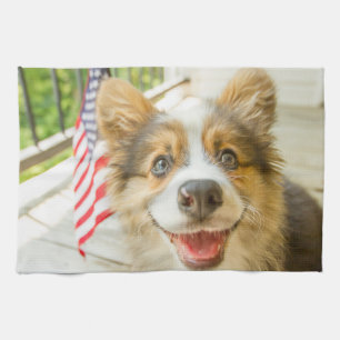 Niedliche Kleintiere   Patriotic Corgi Puppy Geschirrtuch