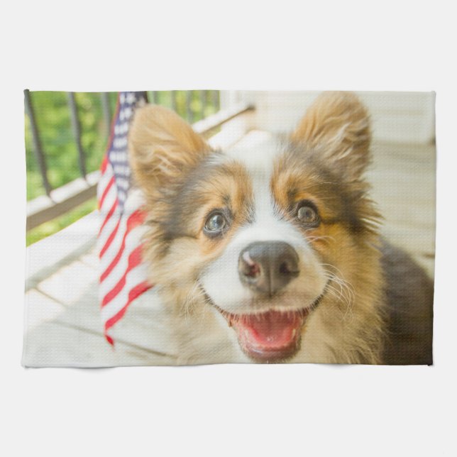 Niedliche Kleintiere | Patriotic Corgi Puppy Geschirrtuch (Horizontal)