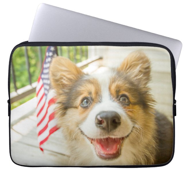 Niedliche Kleintiere | Patriotic Corgi Puppy Laptopschutzhülle (Vorderseite)
