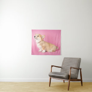 Niedliche Kleintiere   Pink Corgi Puppy Wandteppich