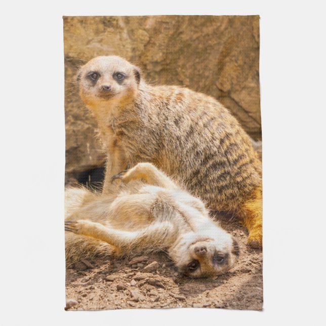 Niedliche Kleintiere | Playful Meerkats Geschirrtuch (Vertikal)