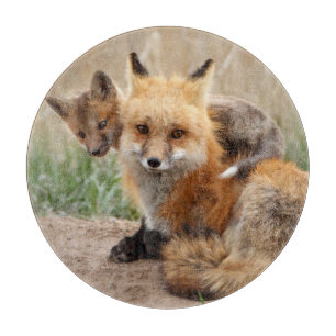 Niedliche Kleintiere Red Fox & Baby Schneidebrett