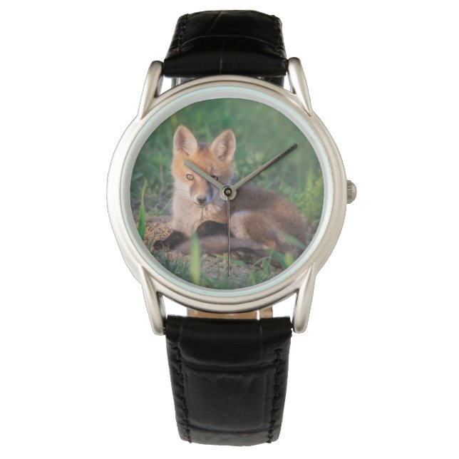 Niedliche Kleintiere | Red Fox Kit Relaxen Armbanduhr (Vorderseite)