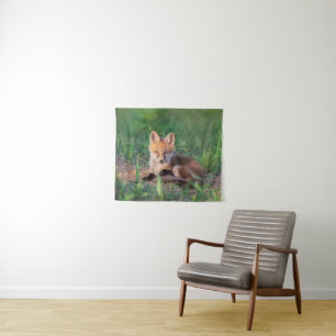 Niedliche Kleintiere Red Fox Kit Relaxen Wandteppich