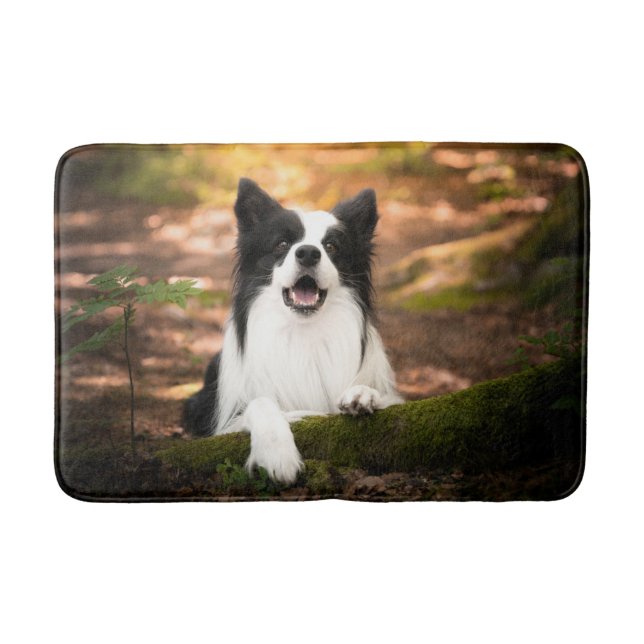 Niedliche Kleintiere | Schwarz-Weiß-Border-Collie Badematte (Vorderseite)
