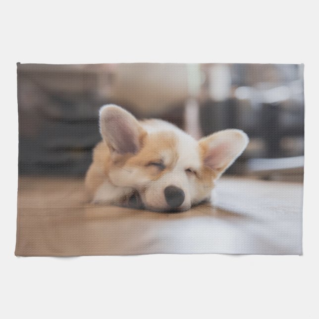 Niedliche Kleintiere | Sleepy Corgi Geschirrtuch (Horizontal)