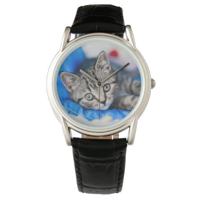 Niedliche Kleintiere | Tabby Kitten im Spieltunnel Armbanduhr (Vorderseite)