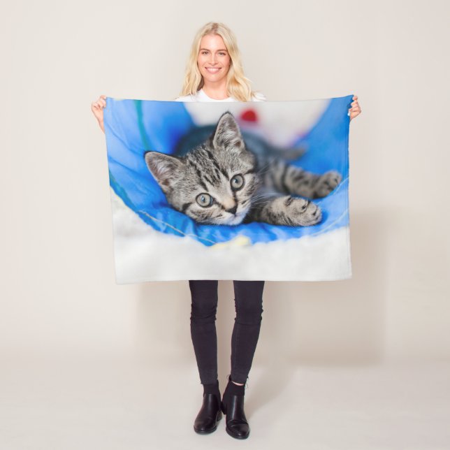 Niedliche Kleintiere | Tabby Kitten im Spieltunnel Fleecedecke (Beispiel)