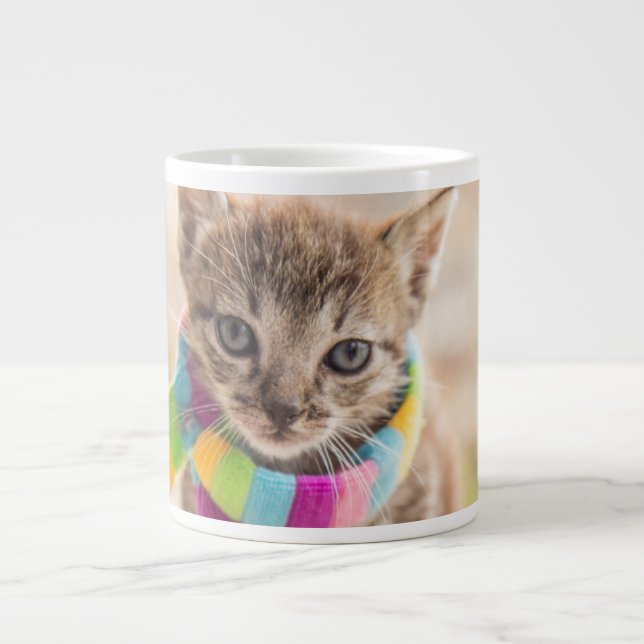 Niedliche Kleintiere | Tabby Kitten Rainbow Scarf Jumbo-Tasse (Vorderseite)