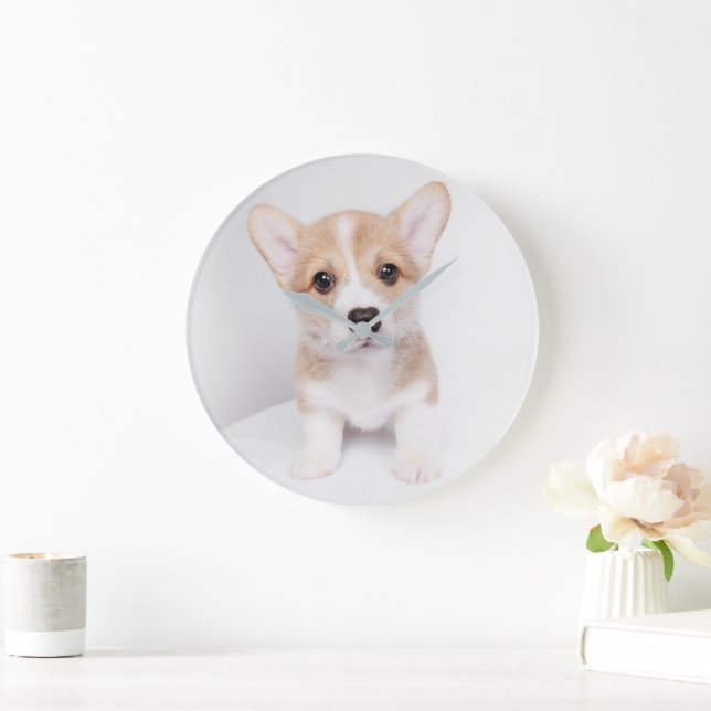 Niedliche Kleintiere | Tiny Corgi Große Wanduhr (Zuhause)