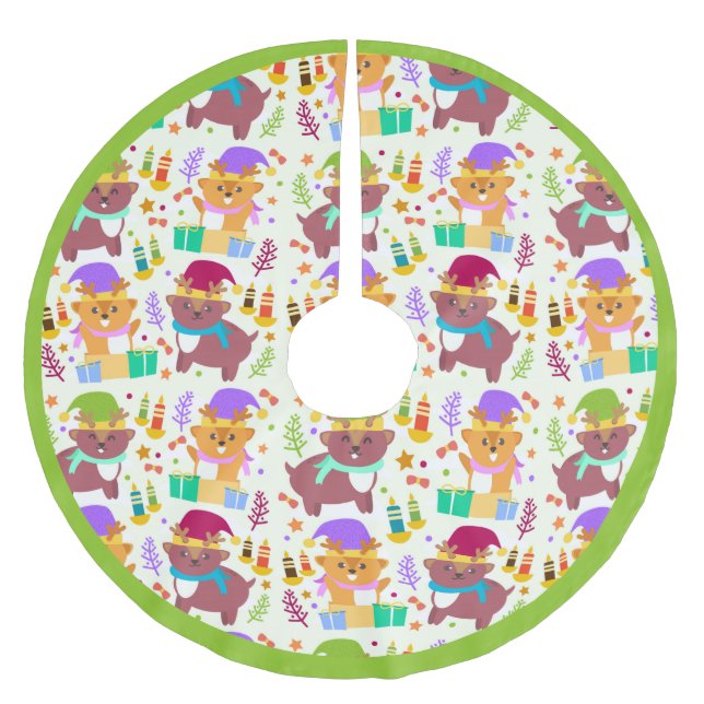 Niedliche Kleintiere Weihnachtskletterkinder Polyester Weihnachtsbaumdecke (Vorderseite)