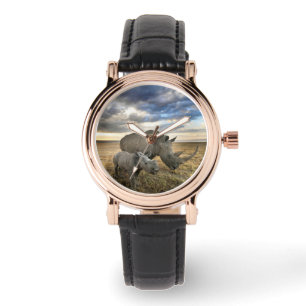 Niedliche Kleintiere Weißer Rhino und Kalb Armbanduhr