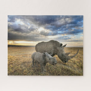 Niedliche Kleintiere   Weißer Rhino und Kalb Puzzle