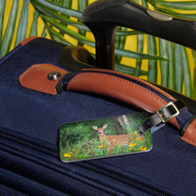 Niedliche Kleintiere | White Tails Deer in Daisies Gepäckanhänger (Vorderseite Insitu 3)