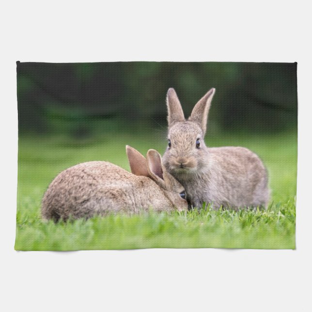 Niedliche Kleintiere | Wilde Bunny Rabbits Geschirrtuch (Horizontal)