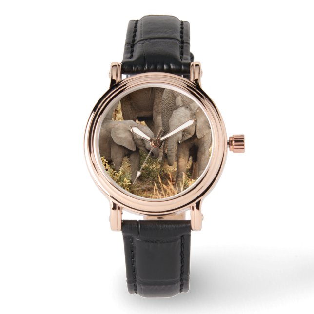 Niedliche Kleintiere | Zwei junge Elefanten Armbanduhr (Vorderseite)
