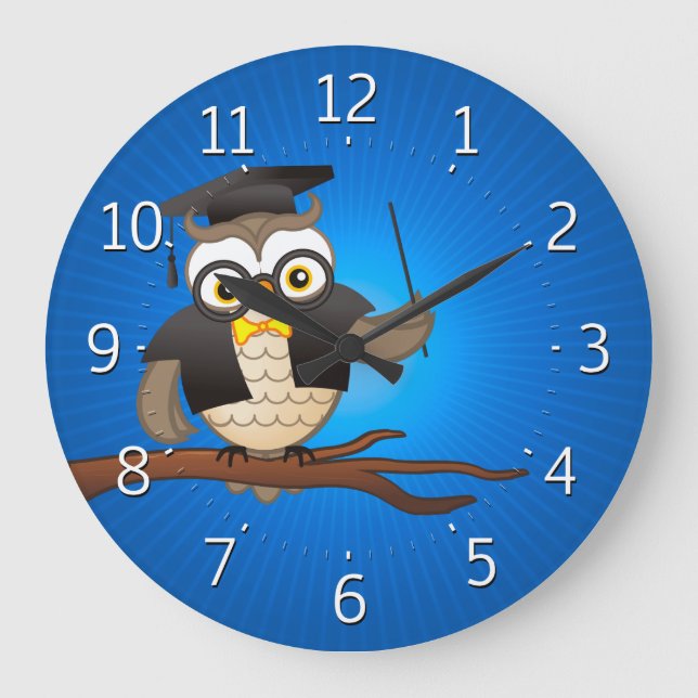 Niedliche kluge Eulen mit Gläsern Große Wanduhr (Vorderseite)