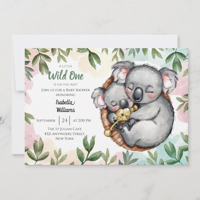 Niedliche Koala Baby- und Koala Mama Babydusche Einladung (Vorderseite)