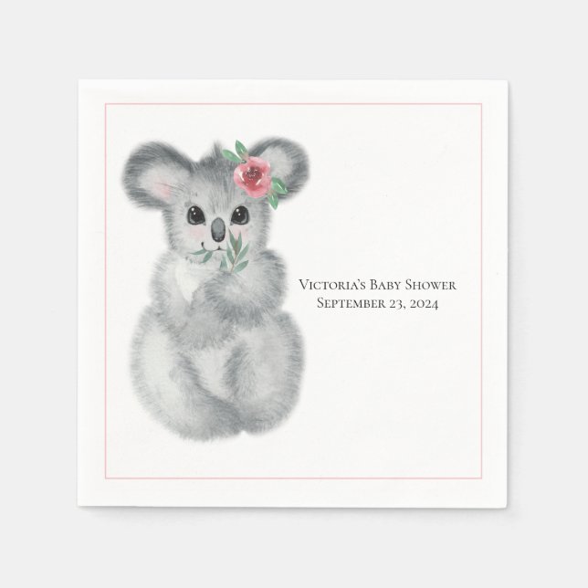 Niedliche Koala Bärenblume Moderne Name Babydusche Serviette (Vorderseite)