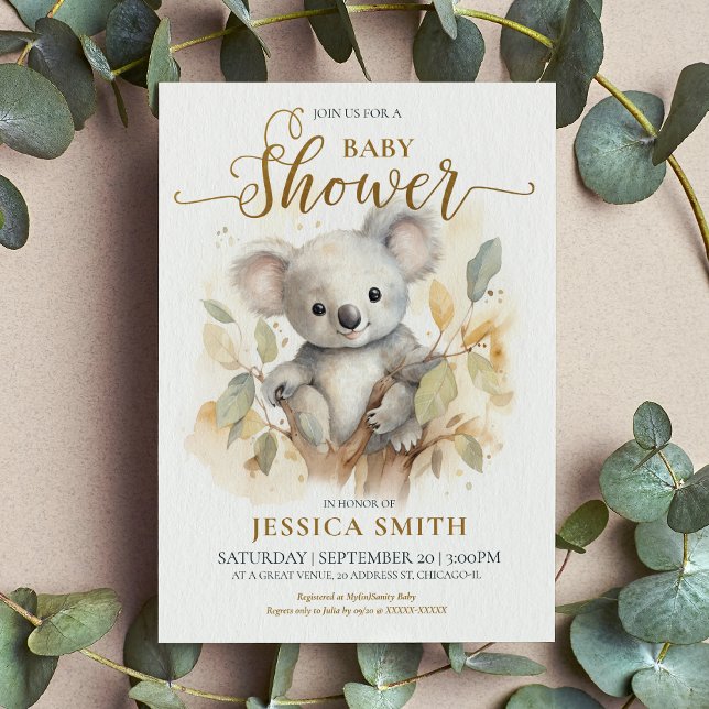Niedliche Koala Bärendusche Einladung (This “aussie-ome” koala baby shower invitation is almost too much sweetness to “bear”.)