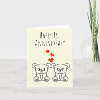 Niedliche Koala Bärenkarte - Happy 1. Jubiläumskar Karte