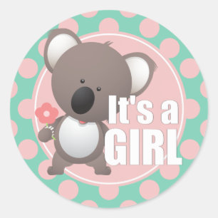 Niedliche Koala Bear Baby Girl Runder Aufkleber
