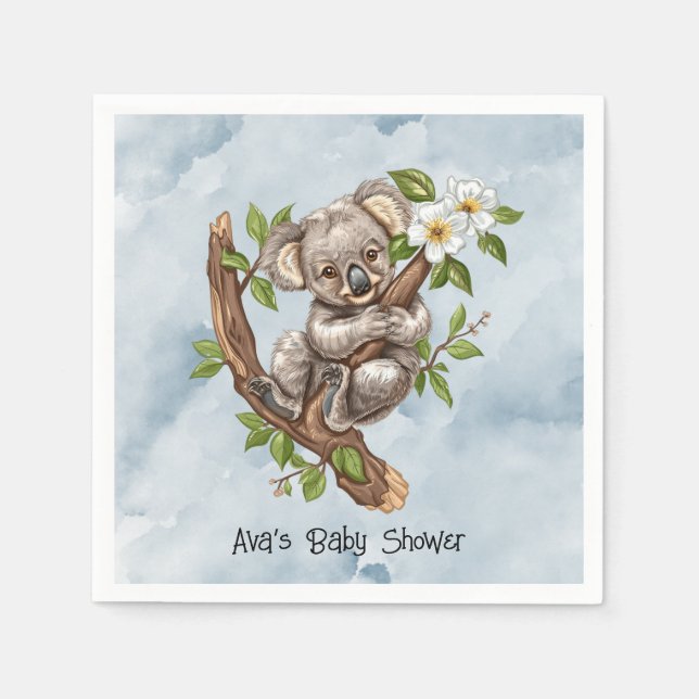 Niedliche Koala Bear Blue Watercolor Babydusche Serviette (Vorderseite)