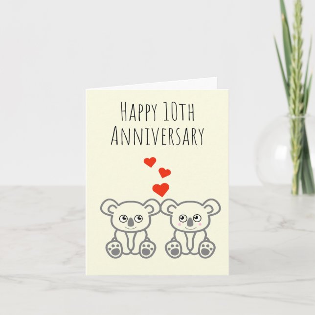 Niedliche Koala Bear Couple-Happy 10-Jubiläumskart Karte (Vorderseite)