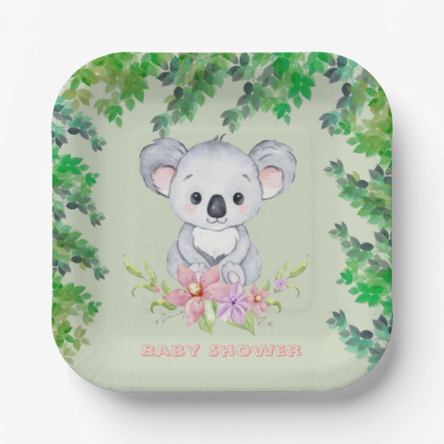 Niedliche Koala Bear Girl Babydusche Pappteller (Vorderseite)