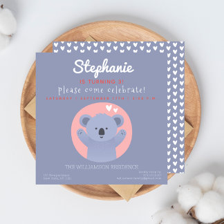 Niedliche Koala Bear Kindergeburtstag Party Einlad Einladung