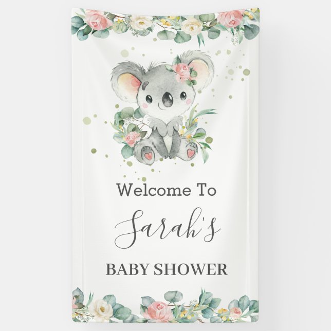 Niedliche Koala Eucalyptus Floral Begrüßungsabstim Banner (Vertikal)