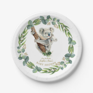 Niedliche Koala Eucalyptus Wreath Girl Baby Dusche Pappteller