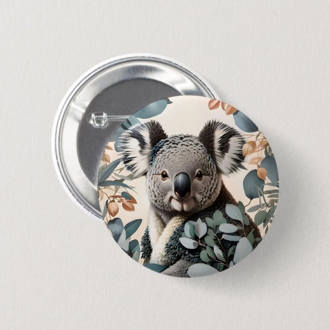 Niedliche Koala-Eukalyptus-Blätter Button (Vorne & Hinten)