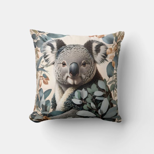 Niedliche Koala-Eukalyptus-Blätter Kissen (Vorderseite)