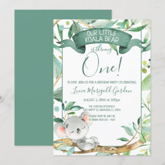 Niedliche Koala Green Grey Erste Geburtstagsparty Einladung