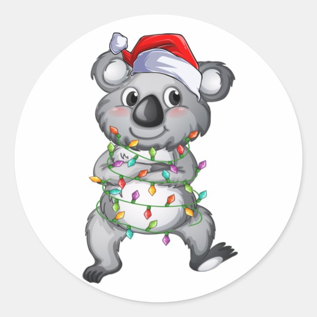 Niedliche Koala in Weihnachtsleuchten Klassik Runder Aufkleber (Vorderseite)