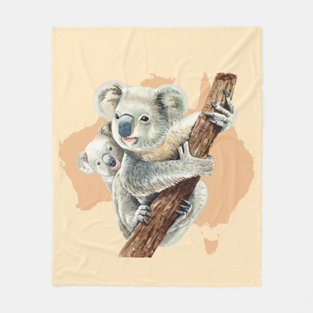Niedliche Koala Mama und Baby Fleecedecke (Vorderseite)