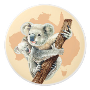 Niedliche Koala Mama und Baby Keramikknauf