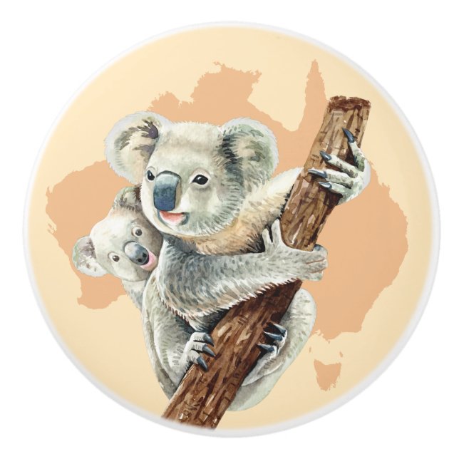 Niedliche Koala Mama und Baby Keramikknauf (Vorderseite)