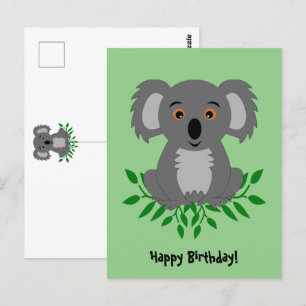Niedliche Koala mit Eukalyptus-Kindergeburtstag Postkarte