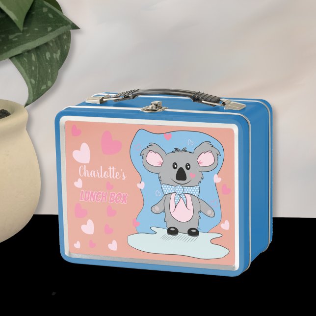 Niedliche Koala mit Herz-Girl-Metalldose Metall Brotdose (Cute koala with heart kid metal lunchbox with name .)